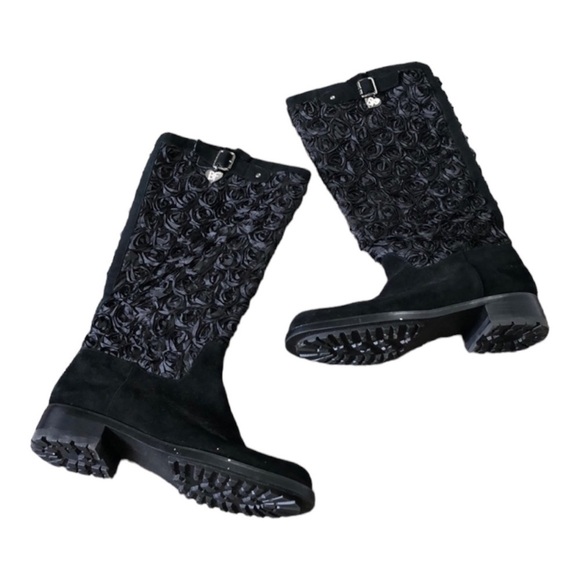 Beverly Feldman Rodeo Rose Black Suede Tall Boots​​​​​ - Picture 3 of 8